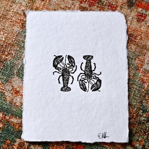 Lobster Art Pen Drawing  Original Beach House Decor  Nautical Ocean Animal Sketch