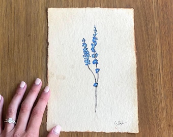 Arte de parede de dogwood e bluebell: desenho botânico vintage - ilustração original de caneta
