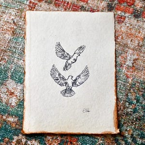 Dove Art Drawing, Pen and Ink Sketch, Minimalist Cottage Core Birds (6x8 Inches)