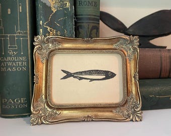 Mini Framed Fish Art - Nautical Art - Vintage Illustration on Handmade Paper
