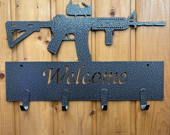 Rifle Coat Rack, Wall Mounted, CNC Plasma Cut, Powder Coated, 4 or 6 hook