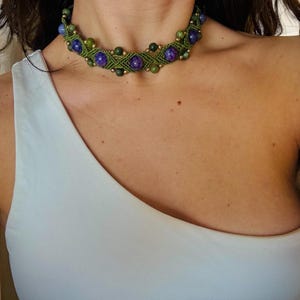 Macrame Choker necklace with natural stones, handmade jewelry, unique design