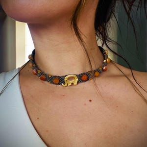Macrame Choker necklace with natural stones, handmade jewelry, unique design