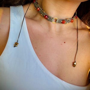 Macrame Choker necklace with natural stones, handmade jewelry, unique design