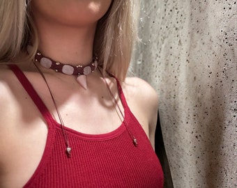 Macrame Choker necklace with natural stone, handmade jewelry, unique design