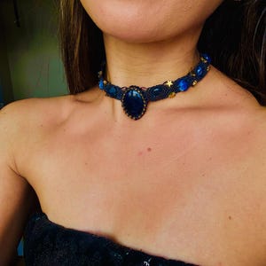 Macrame Choker necklace with natural stones, handmade jewelry, unique design