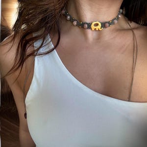 Macrame Choker necklace with natural stones, handmade jewelry, unique design