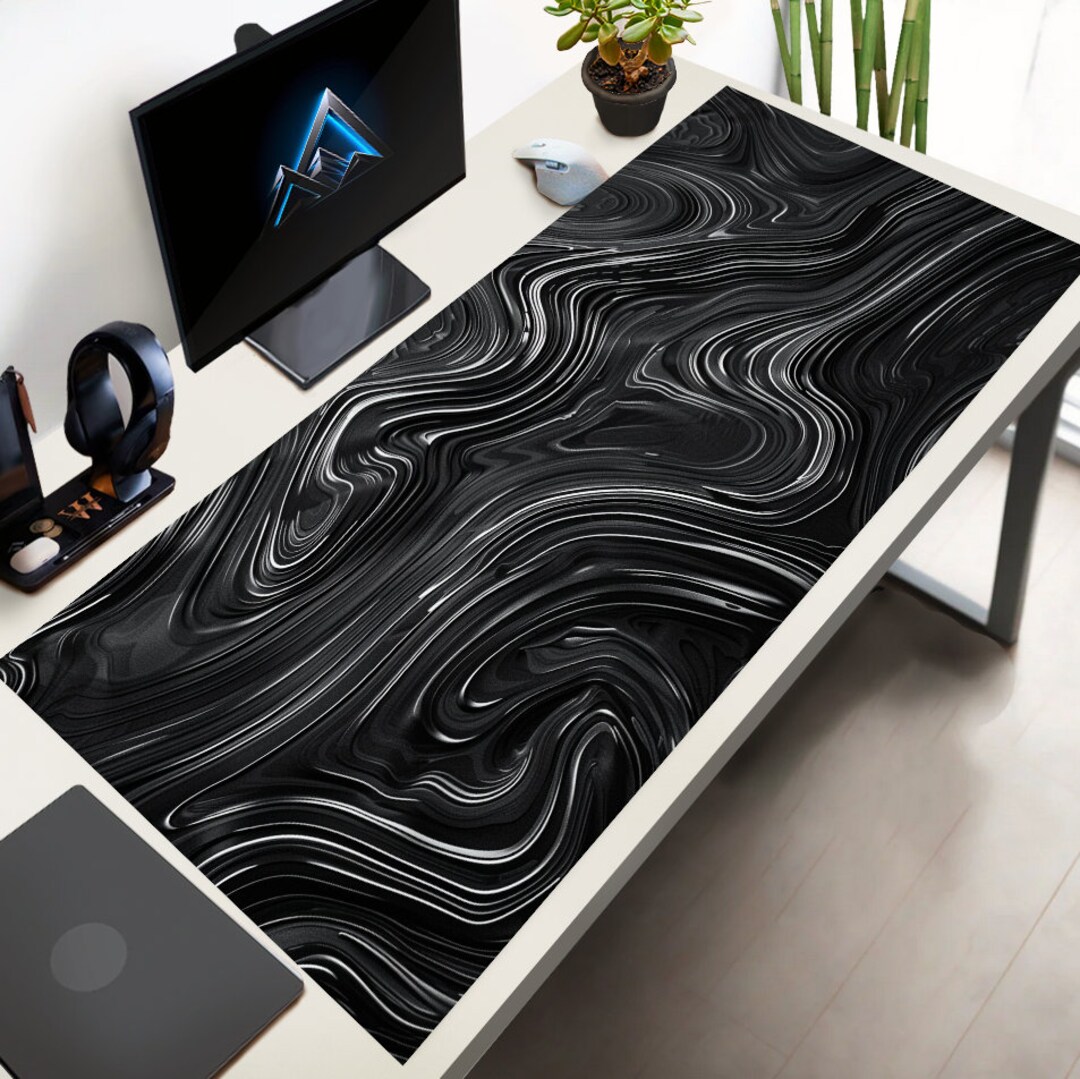 Liquid Gaming Mousepad, Blackwhite Desk Mat, Topography Desk Mat