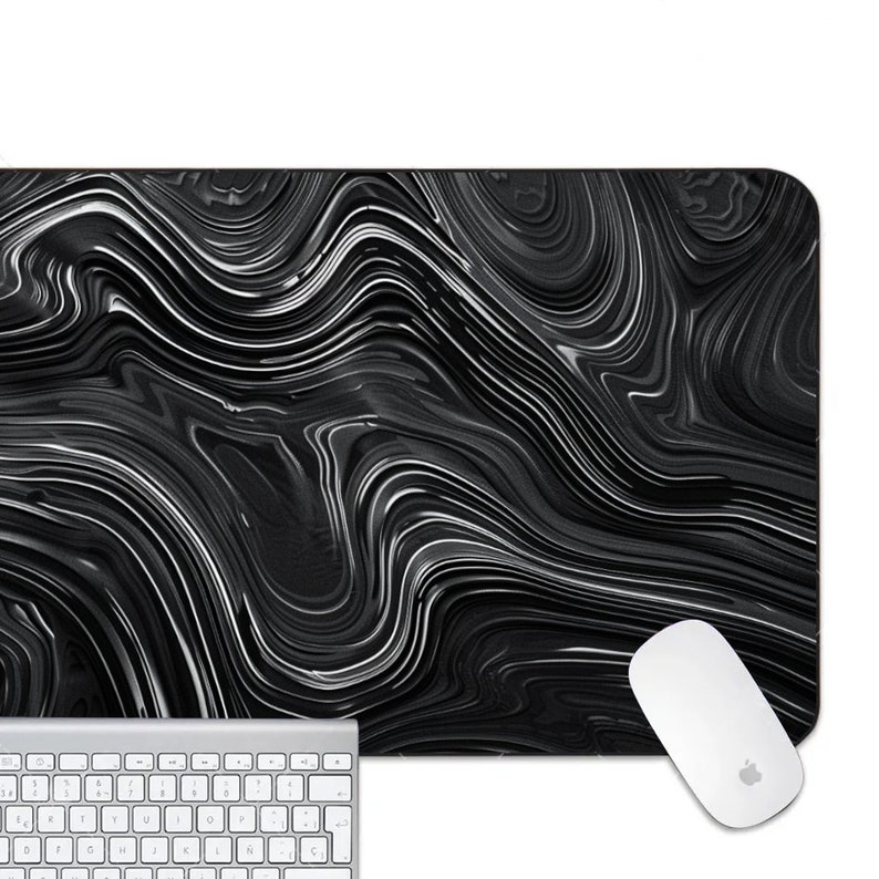 Liquid Gaming Mousepad, Blackwhite Desk Mat, Topography Desk Mat