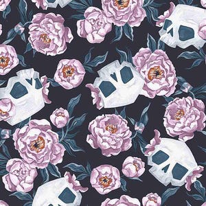 Skull Floral by Dear Stella | STELLA-SRR1822  GRAPHITE | Quilting Cotton Fabric