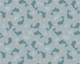 Nice Ice Baby Narwhals Stone Blue by Deena Rutter for Riley Blake Designs | C11602-STONE | Quilting Cotton Fabric | Ocean Fabric