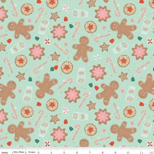 My Mind's Eye for Riley Blake Designs の Holiday Cheer Main Mint | C13610-MINT | キルティング コットン生地 | クリスマス生地 | ジンジャーブレッド マン