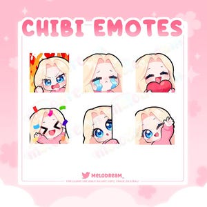 Cute Chibi Girl Premade Emotes | Blonde Hair | Blue eyes | Pale Skin | for Twitch, YouTube, Discord | Cute, Affordable Stream Assets