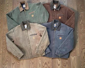 Vintage Carhart JQ185 Black Canvas 90s Work Jacket Sz 48 Corduroy