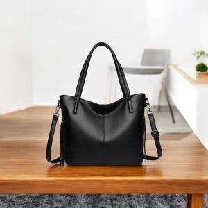 Damen Retro PU Leder Schultertasche - Crossbody Tote mit großer Kapazität (Reis, Schwarz, Braun)
