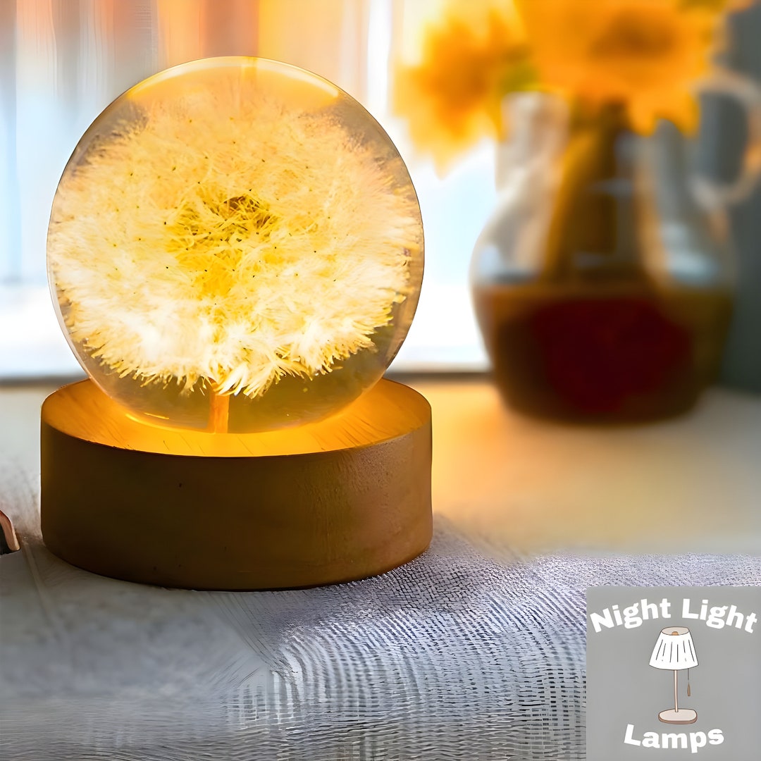 Dandelion Crystal Ball Table Lamp White Dandelion Flower Night Light ...