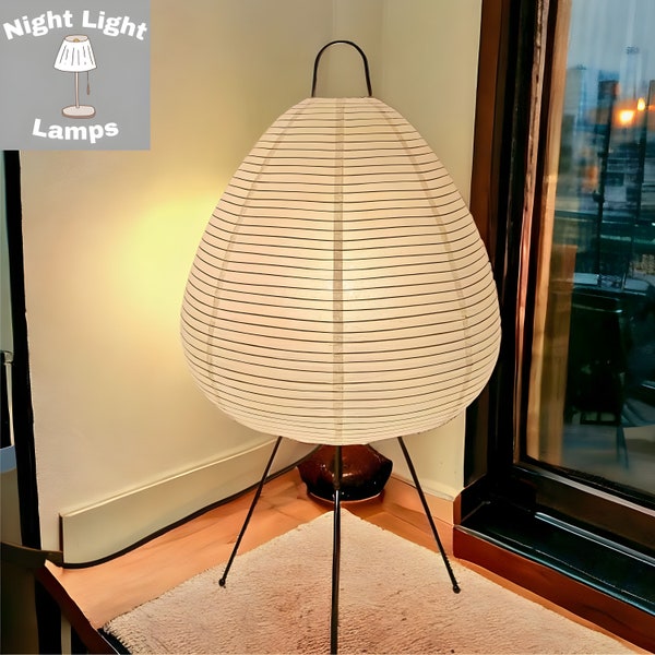 Lampe de table japonaise Noguchi en papier de riz | Lampe de table veilleuse Wabi Sabi blanche en papier de riz | Lampadaire japonais décoratif en papier de riz |