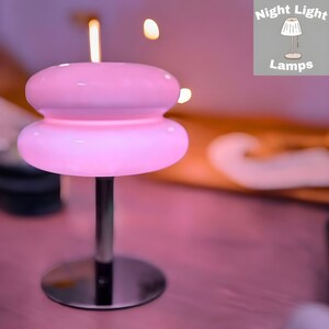 Macron Glass Desk Lamp | Pink LED Light Macron Table Lamp | Lollipop Macron Bedside Table Lamp | Home Decor Lollipop Macaron Night Light |