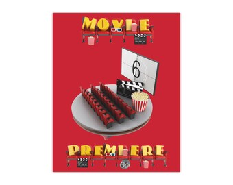 Pósteres de satén para decoración de pared de cine en casa NOCHE DE PELÍCULAS Estreno de película Rojo