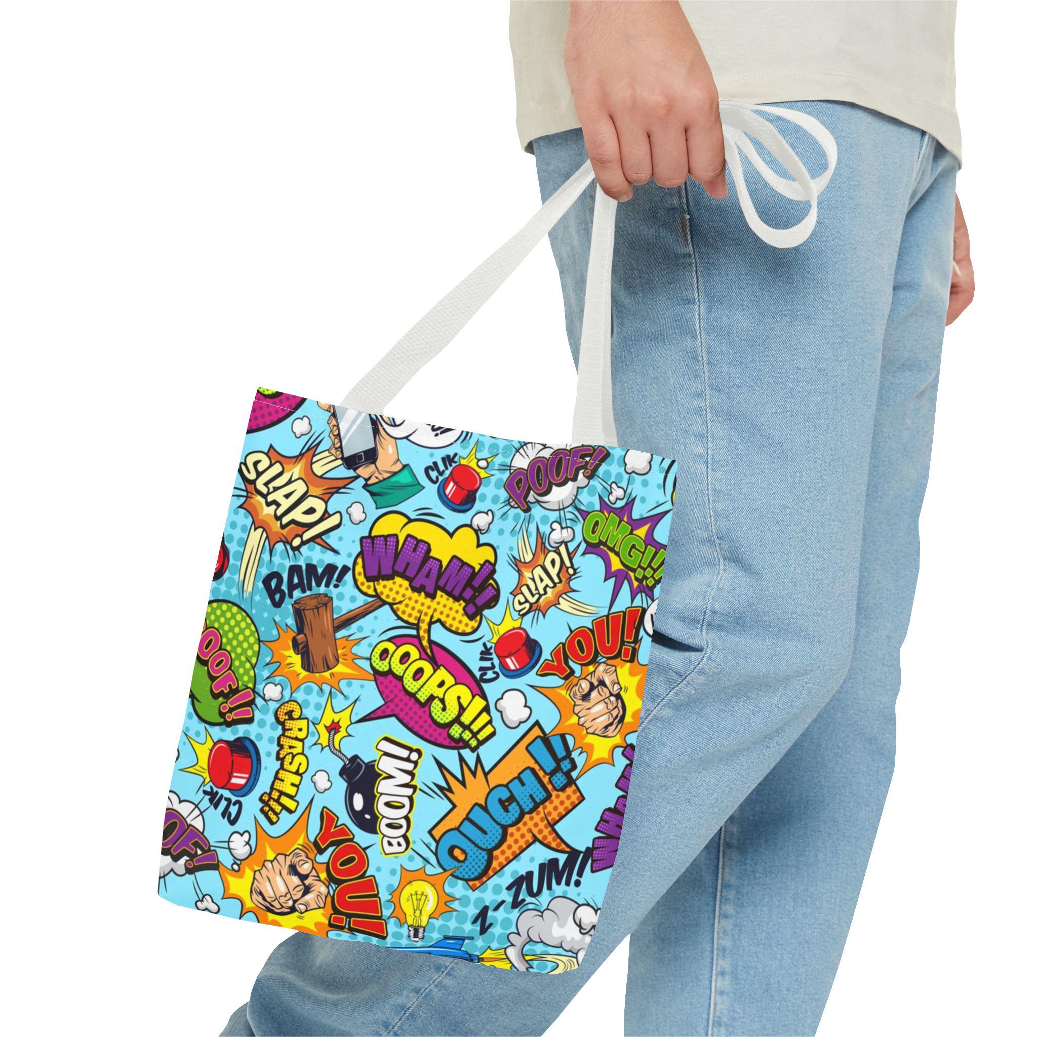Comic Pop Art Tote Bag, Fun Shopping Bag, Gift for Comic Lovers