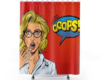 Retro Comic Style Shower Curtain, Fun Bathroom Decor, Pop Art Gift, Unique Home Accessory, Quirky Design for Creative Spaces