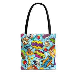 Comic Pop Art Tote Bag, Fun Shopping Bag, Gift for Comic Lovers, Eco-Friendly Carryall, Quirky Retro Tote, Everyday Use