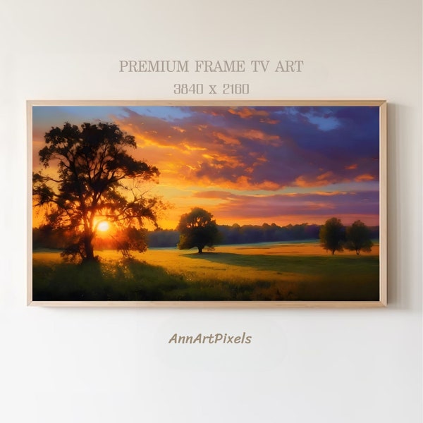 Summer evening, Summer Serenity Sunset – Digital Landscape Painting for Frame TV, 4K Nature Artwork, Instant Download Wall Art