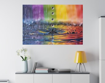 Rainbow Raindrop Canvas Print Home Decor Abstract Wall Art