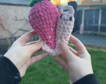 Crochet strawberry snail~Strawbert the strawberry snail handmade amigurumi stuffed animal soft adorable snail