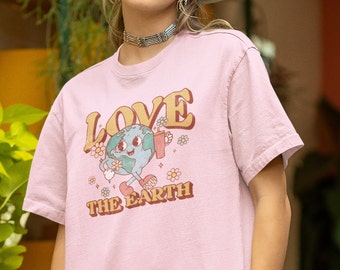 Love The Earth Retro T-shirt with Worn In Graphic Look, Vintage Style, Earth Day, Earth Cartoon, Environment Stop Climate Change Tee Tumbler