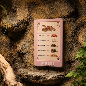 Snake Feeding Menu Sign | 3D Printed Terrarium Decor (3x2 inches)