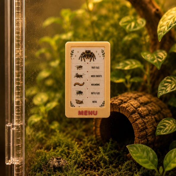 Jumping Spider Menu Sign, 3D Printed Terrarium Decor, Interactive Enclosure Accessory (Laminated)