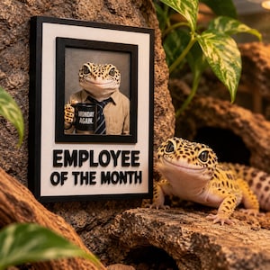 Leopard Gecko Employee of Month Sign | Funny Reptile Terrarium Decor | 3D Printed Frame