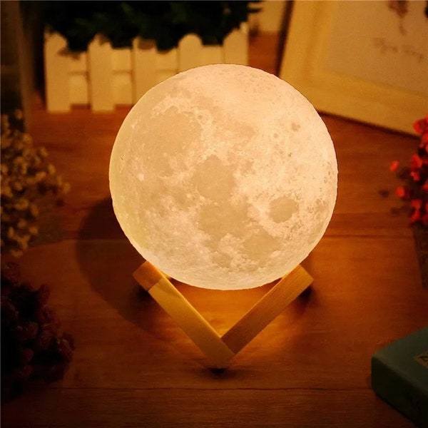 Lampe lune imprimée en 3D, veilleuses, lampe tactile, lampe pour enfants, lampe sensorielle rechargeable pour éclairage de boule