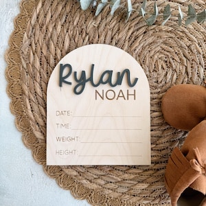 Prénom de bébé l Panneau pour nouveau-né en bois l Annonce de nom Panneau de l'hôpital l Accessoire photo de bébé l Panneau de statistiques de bébé l Panneau frais 48