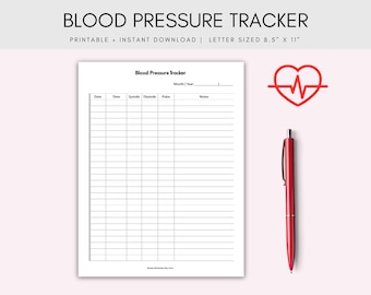 Daily Blood Pressure Tracker, Medical Log (Printable PDF)