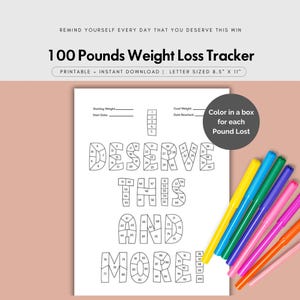 Afdrukbare tracker voor gewichtsverlies van 100 pond | Motiverende inkleurenkaart (A4-pdf)
