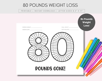 80 Pounds Lost Weight Tracker: Printable Coloring Chart, PDF Download
