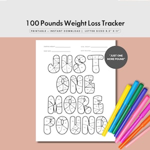 Rastreador de pérdida de peso de 100 libras: Hoja para colorear motivacional / Descarga en PDF