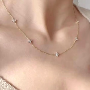 Dainty Forget-Me-Not Necklace: Gold or Silver Plated Floral Choker-Christmas Gift for Her