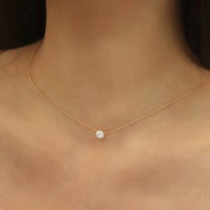 Dainty Gold Solitaire Necklace: 14K Plated CZ Pendant