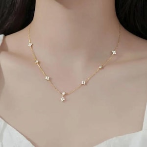 Dainty Flower Necklace: Gold or Silver, Cubic Zirconia, Adjustable