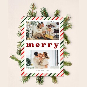 Carte de Noël modifiable - carte photo colorée à rayures joyeuses - TÉLÉCHARGEMENT NUMÉRIQUE ! Modifiez sur Canvas !