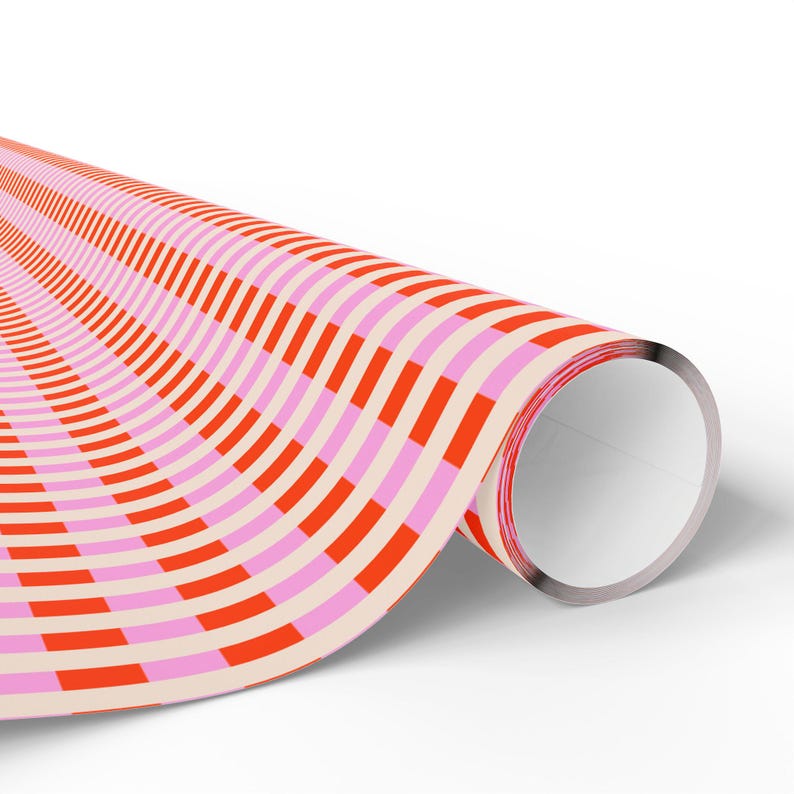 Candy Stripe Christmas Wrapping Paper, Pink and Red Modern Gift Wrap Bild 3