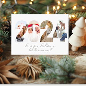 Editable Christmas Card 2024 Photo Outline Minimalist Photo Card