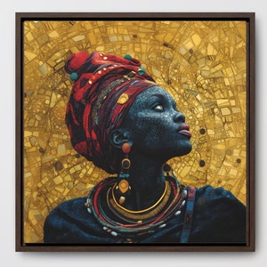 Black Woman Abstract Framed Art African Lady Painting Afro American Girl Decor African feminine art black history month culture ethnic art