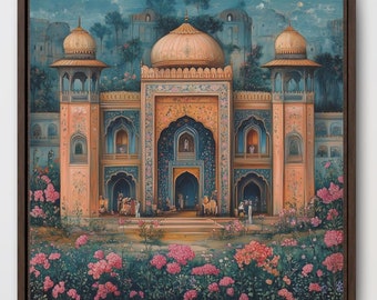 Mughal Style Palace Painting Framed Wall Art Afghan Pakistani Indian Subcontinent Persian Print Poster Islamic decor Lahore Pichwai Arch