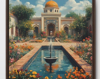 Mughal Style Palace Painting Framed Wall Art Afghan Pakistani Indian Subcontinent Persian Print Poster Islamic decor Lahore Courtyard garden