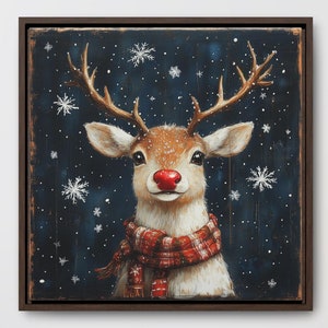 Retrato de rena de natal Arte de parede para impressão Pôster Decoração de natal Impressão Presente de feriado moderno Veado de inverno Único minimalista fofo festivo aconchegante