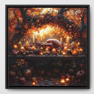 Thanksgiving Table Fall Harvest Kitchen Art Painting Matte Vertical Posters, Canvas Frame Fruits Pumpkin Gothic Wall Art, Autumn Home Decor
